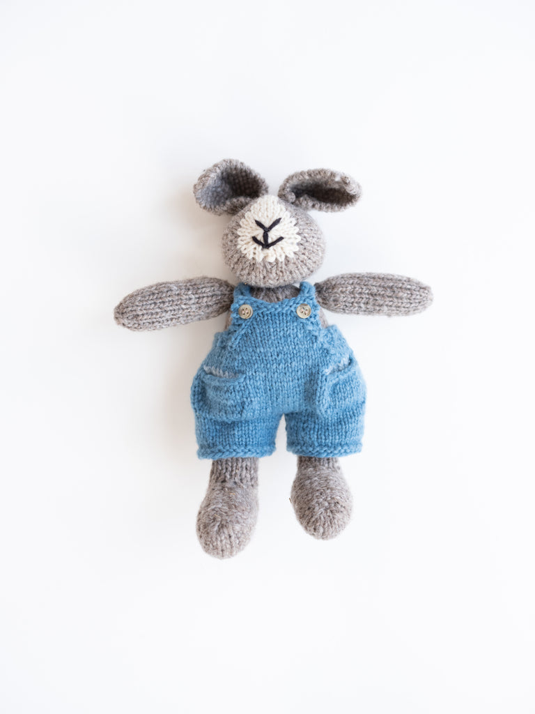Silver Bunny in Blue Overalls