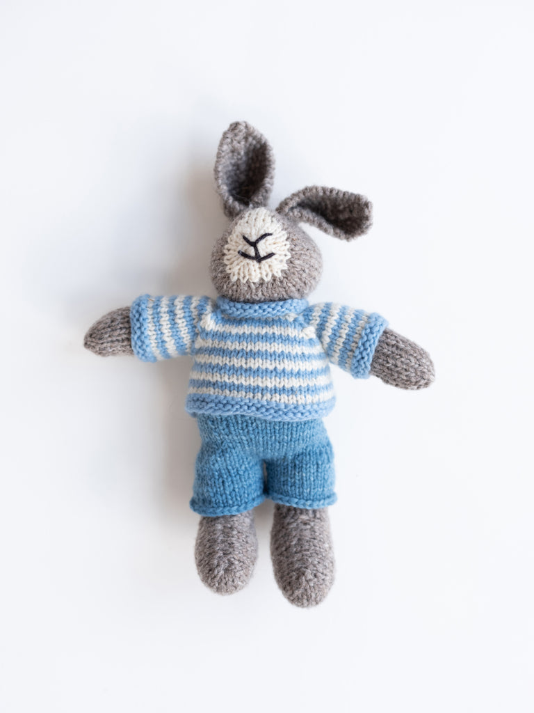 Silver Bunny in Blue Stripe Shirt & Pants