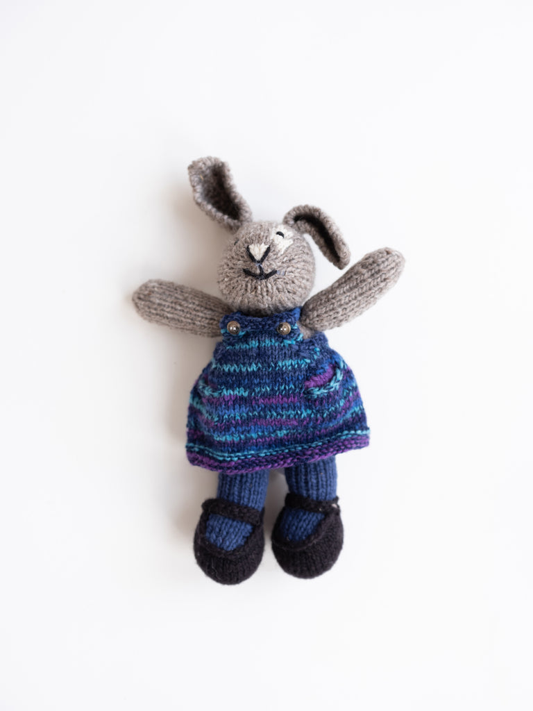 Silver Bunny in Blue & Teal Tie Dye Dress