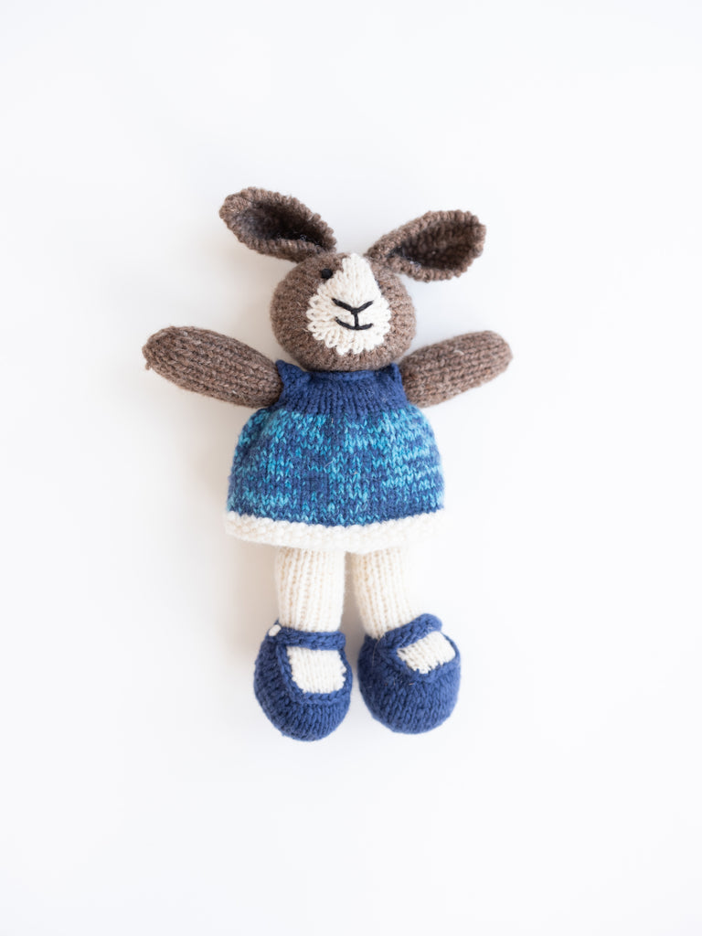 Brown Bunny in Blue Tie Dye Dress