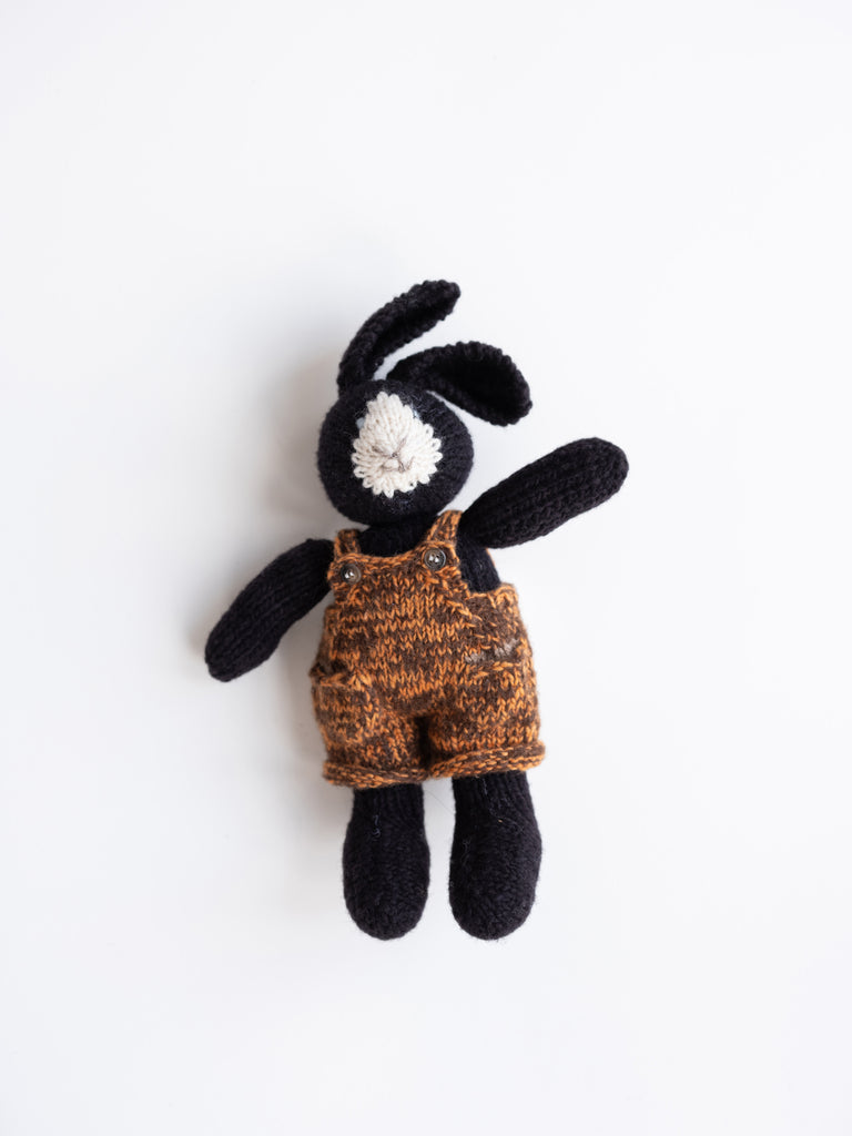 Black Bunny in Orange & Brown Tie Dye Overalls