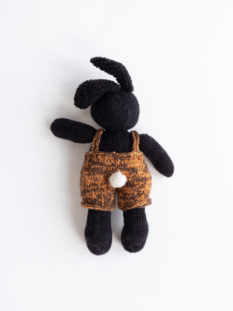 Black Bunny in Orange & Brown Tie Dye Overalls