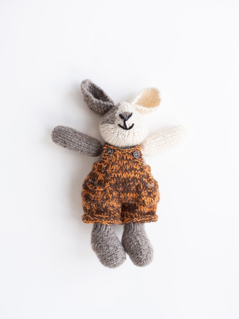 Silver & Cream Bunny in Orange & Brown Tie Dye Overalls