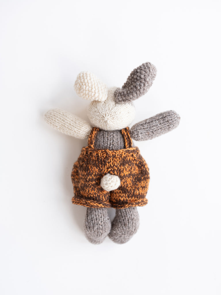Silver & Cream Bunny in Orange & Brown Tie Dye Overalls