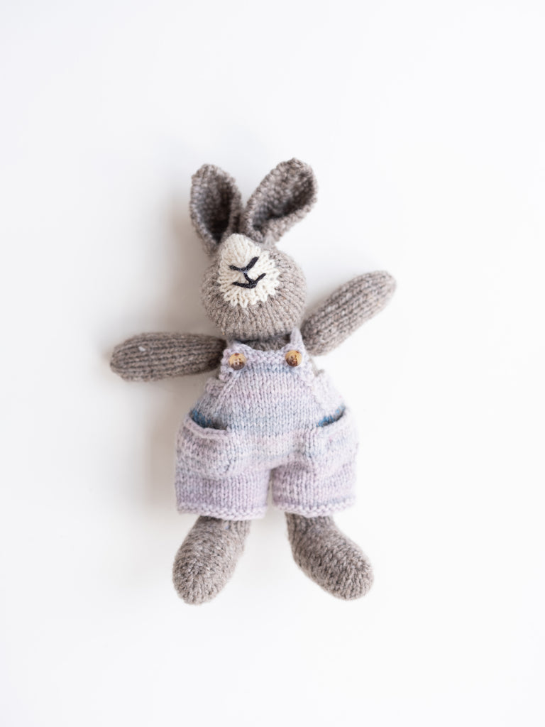 Silver Bunny in Indigo Overalls