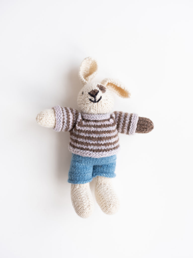 Cream Bunny in Indigo Stripe Shirt & Pants