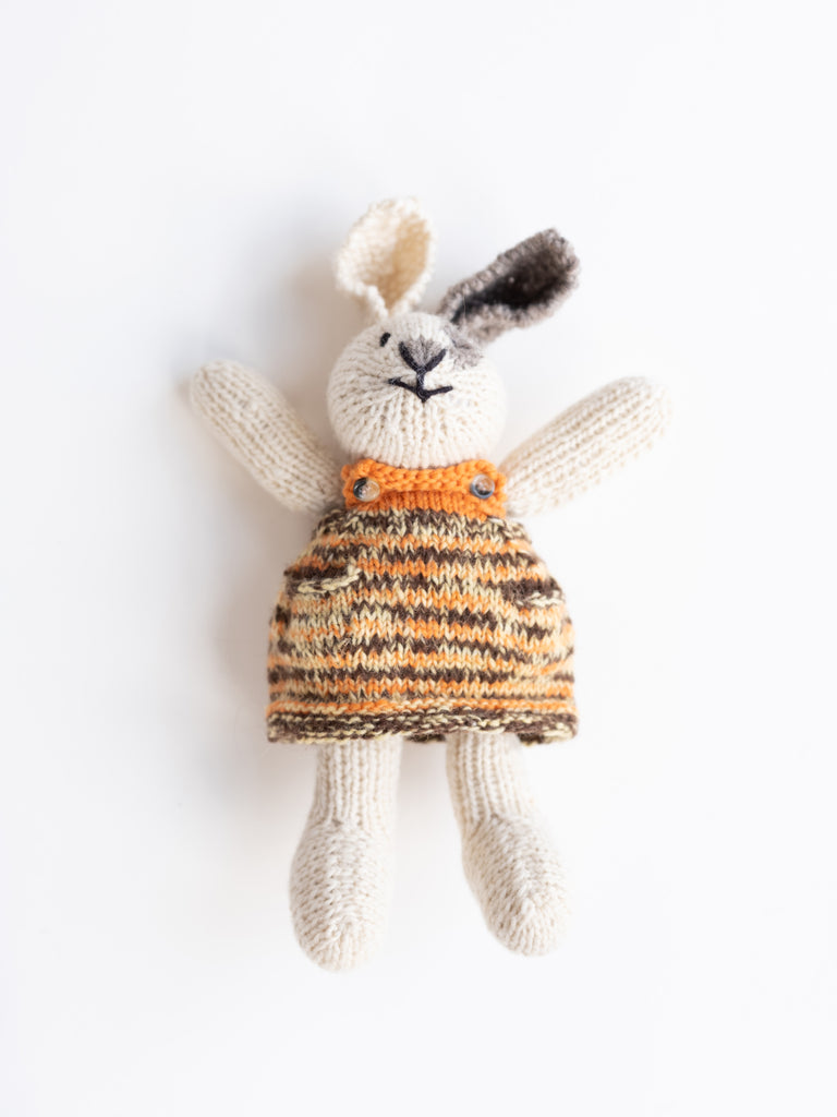 Cream Bunny in Yellow & Brown Tie Dye Dress