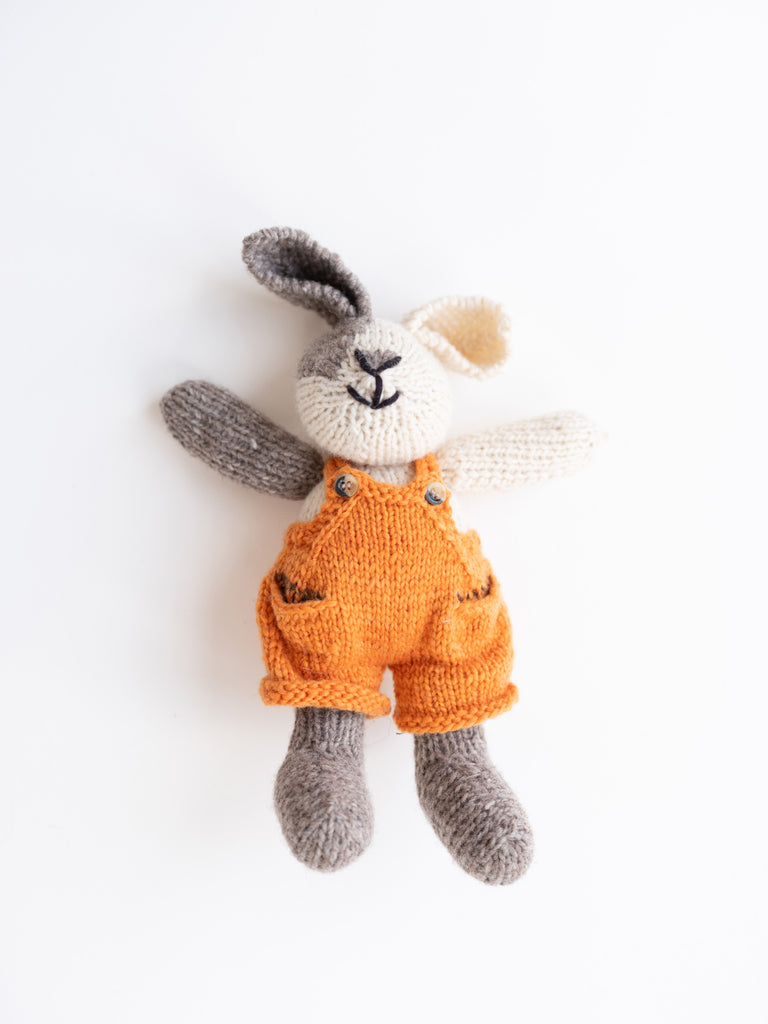 Silver & Cream Bunny in Orange Overalls