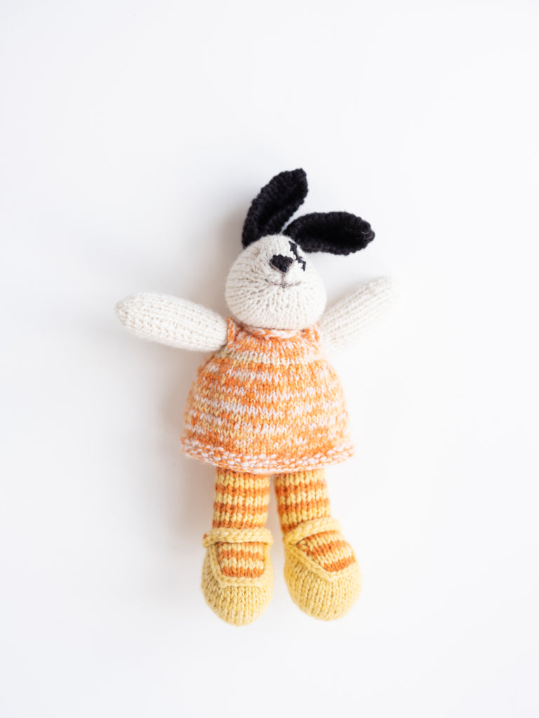 Cream Bunny in Orange & Yellow Tie Dye Dress