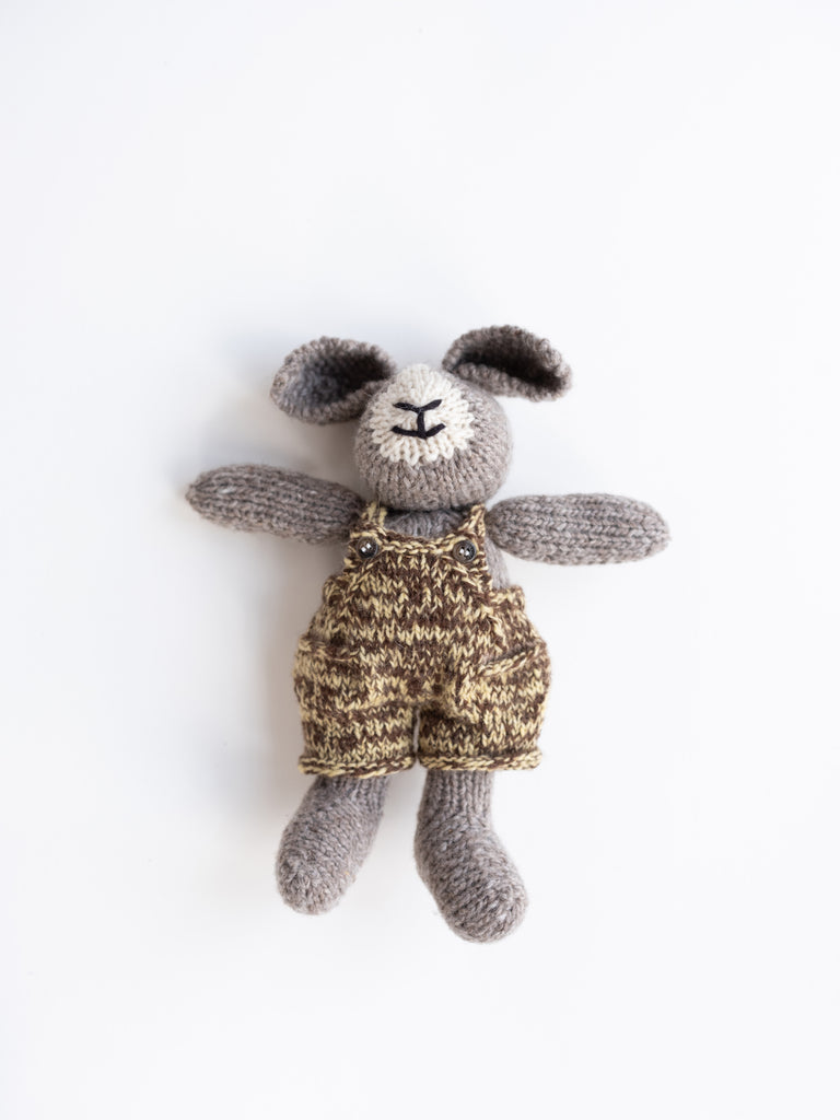 Silver Bunny in Yellow & Brown Tie Dye Overalls