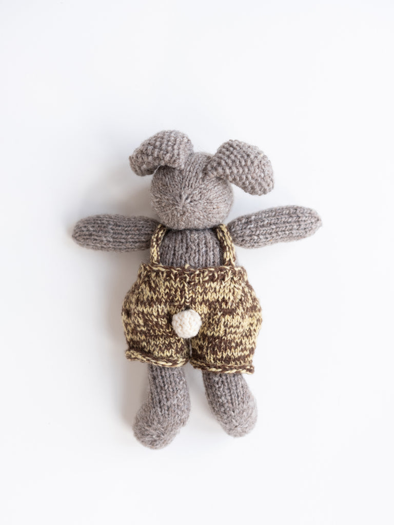 Silver Bunny in Yellow & Brown Tie Dye Overalls